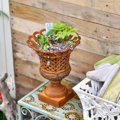 Sungmor Heavy Duty Cast Iron Urn Planter, Beautiful Hollow Trophy Design Tall Orchid Flower Pot, Large Decorative Plastic Flowers Plants Bouquets Vase, Rustic French Country Pot for Home or Garden