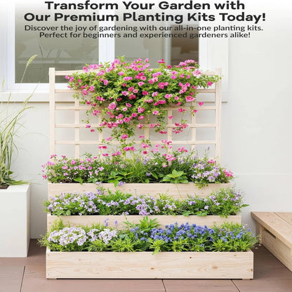 Large Raised Garden Bed with Trellis,3 Tier Standing Planter Box with Open-Base,Outdoor Elevated Garden Trellis for Vine Climbing, Flower Vegetable Fruit Herb Growing