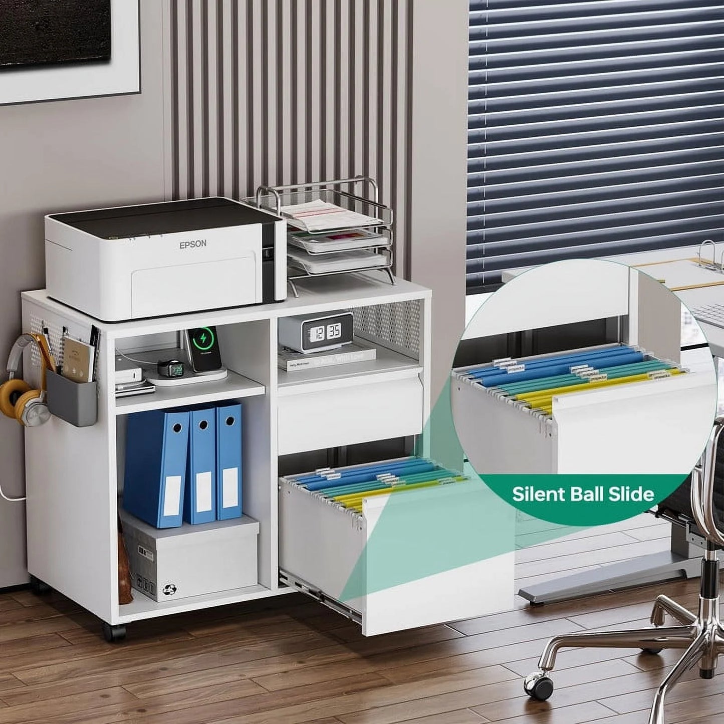 Fesbos Mobile File Cabinet, Metal Lateral Rolling Printer Stand Filing Cabinets with Shelves for Home Office-Storage A4/F4/Letter/Legal