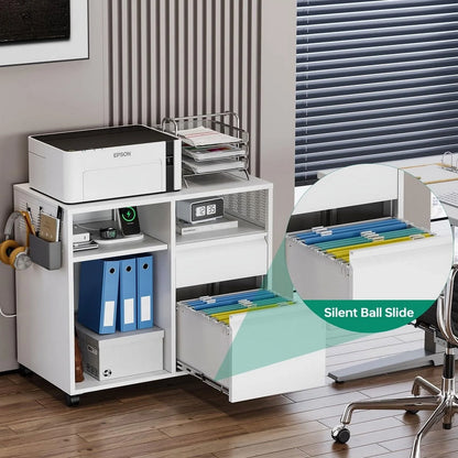Fesbos Mobile File Cabinet, Metal Lateral Rolling Printer Stand Filing Cabinets with Shelves for Home Office-Storage A4/F4/Letter/Legal