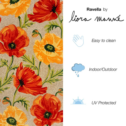 Liora Manne Ravella Poppies Outdoor Indoor Area Rug Neutral Fade Resistant 5x8