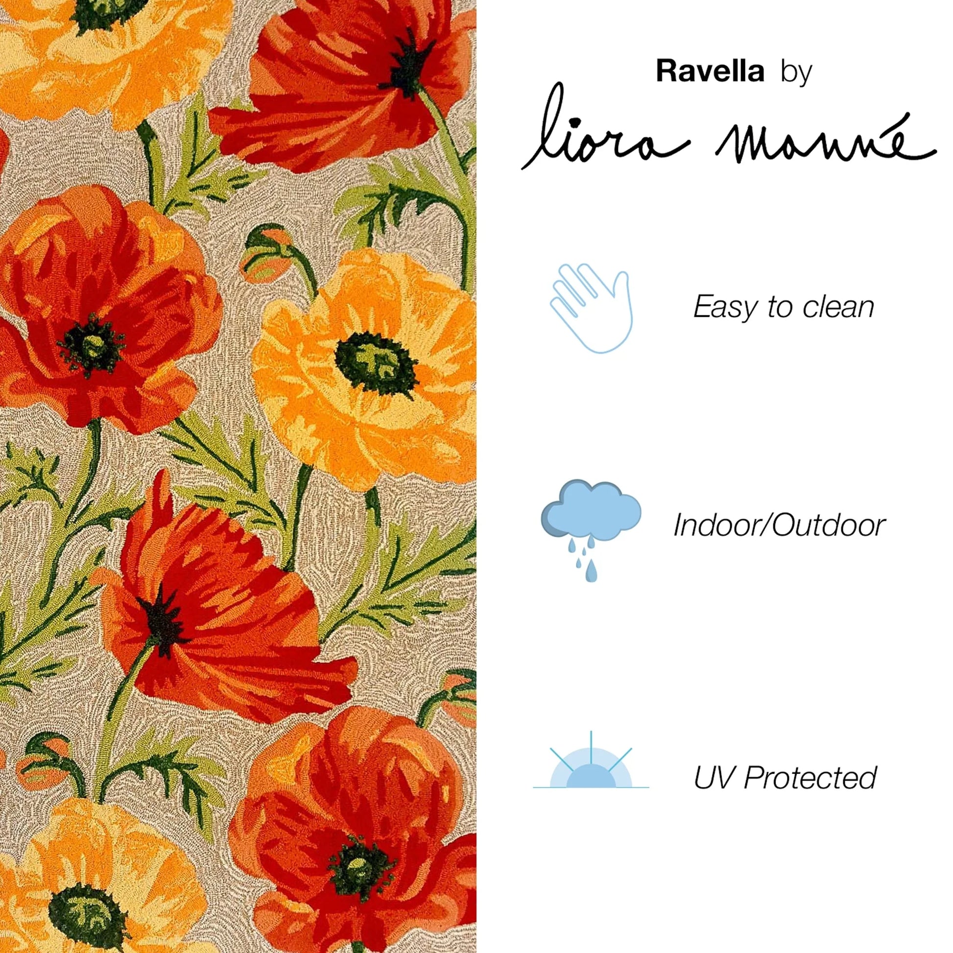 Liora Manne Ravella Poppies Outdoor Indoor Area Rug Neutral Fade Resistant 5x8