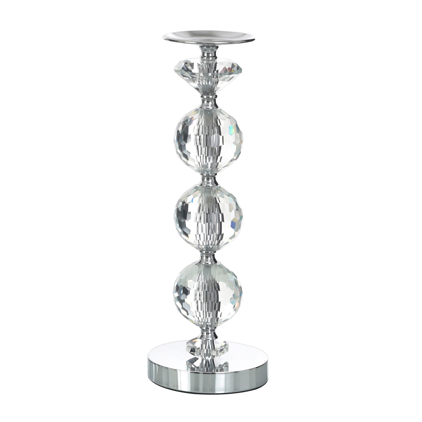 Chrome Finish Crystal Glass Pillar Candleholders, Set of 3