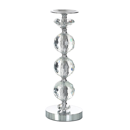 Chrome Finish Crystal Glass Pillar Candleholders, Set of 3