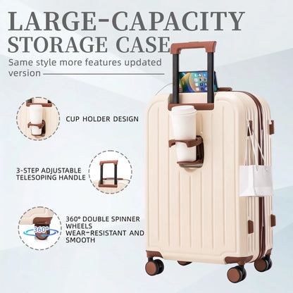 20/24/28 Inch ABS Hardshell Spinner Luggage with 3-Step Adjustable Handle, Carry-On Suitcase with USB Charging Port & Cup Holder, Waterproof Lightweight Suitcase for Travel