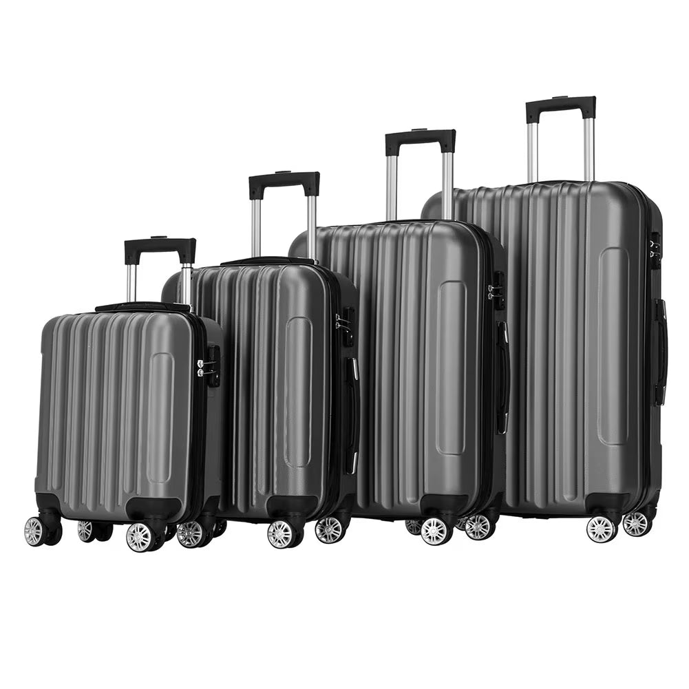 Yardi Yard 4-Piece Fashional Luggages, Luggage with Universal Wheel and Aluminium Alloy Tie Rod Handle, 4-in-1 Vertical Pattern Luggage Set for Outdoor Travel, Black