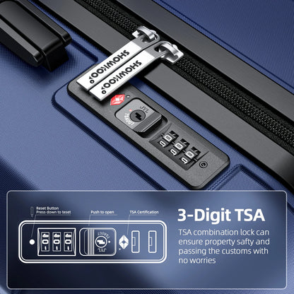 SHOWKOO 3 Piece Luggage Set Expandable ABS Hard Shell luggage Set Double Spinner Wheels Suitcase