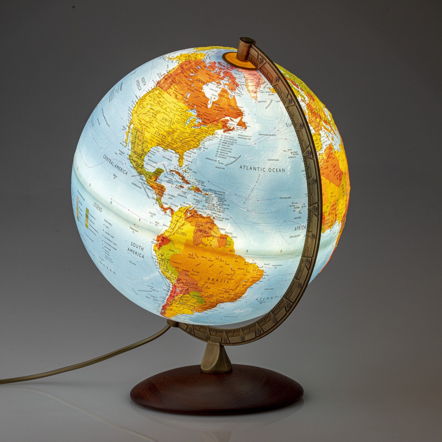 Athens Relief Globe, 12-inch Diameter, Illuminated, Raised Relief