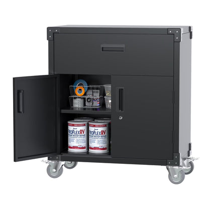 Gaeanet Rolling Tool Storage Cabinet with 5 Adjustable Shelves and Pegboard,Metal Garage Storage Cabinet with Wheels for Garage Home Office Utility Room,71" H32" W16" D,Required Assembly, Black