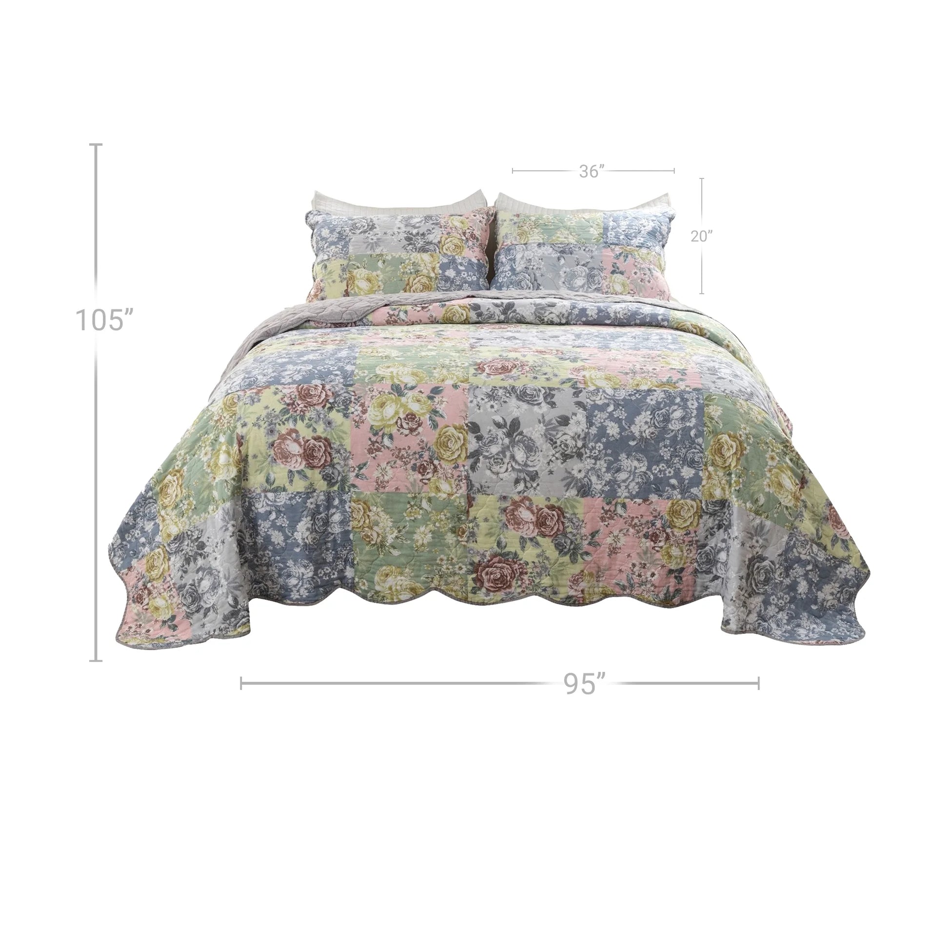 Eni 3 Piece California King Cotton Quilt Set, Pastel Blue Flower Design- Saltoro Sherpi