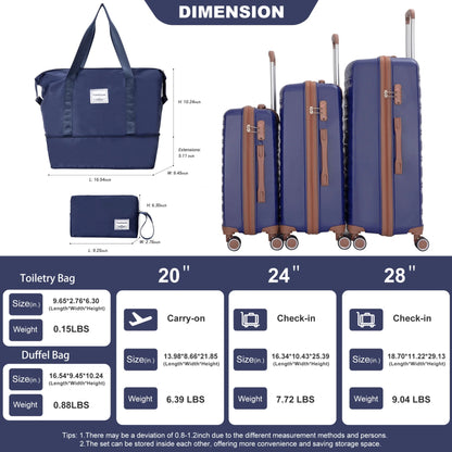 5-Piece Polyester Luggage Set with TSA Lock, Expandable Carry-On Suitcase and 360° Spinner Wheels in Blue, Complete Travel System for Versatile Packing