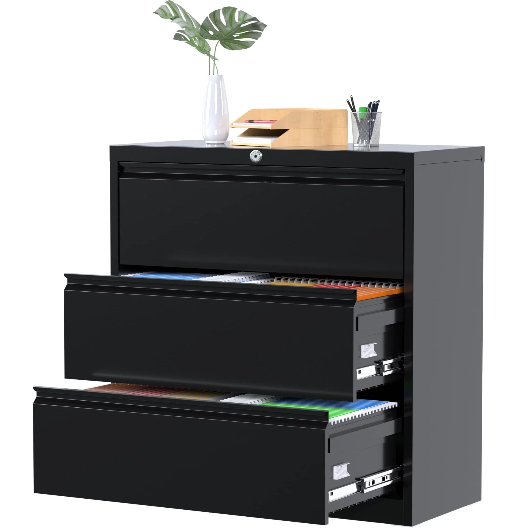 GangMei Black Metal Lateral File Storage Cabinet with 2 Drawers, Wide Filing Cabinet for Home Office, Steel File Cabinet for Legal/Letter, Assembly Required, Black