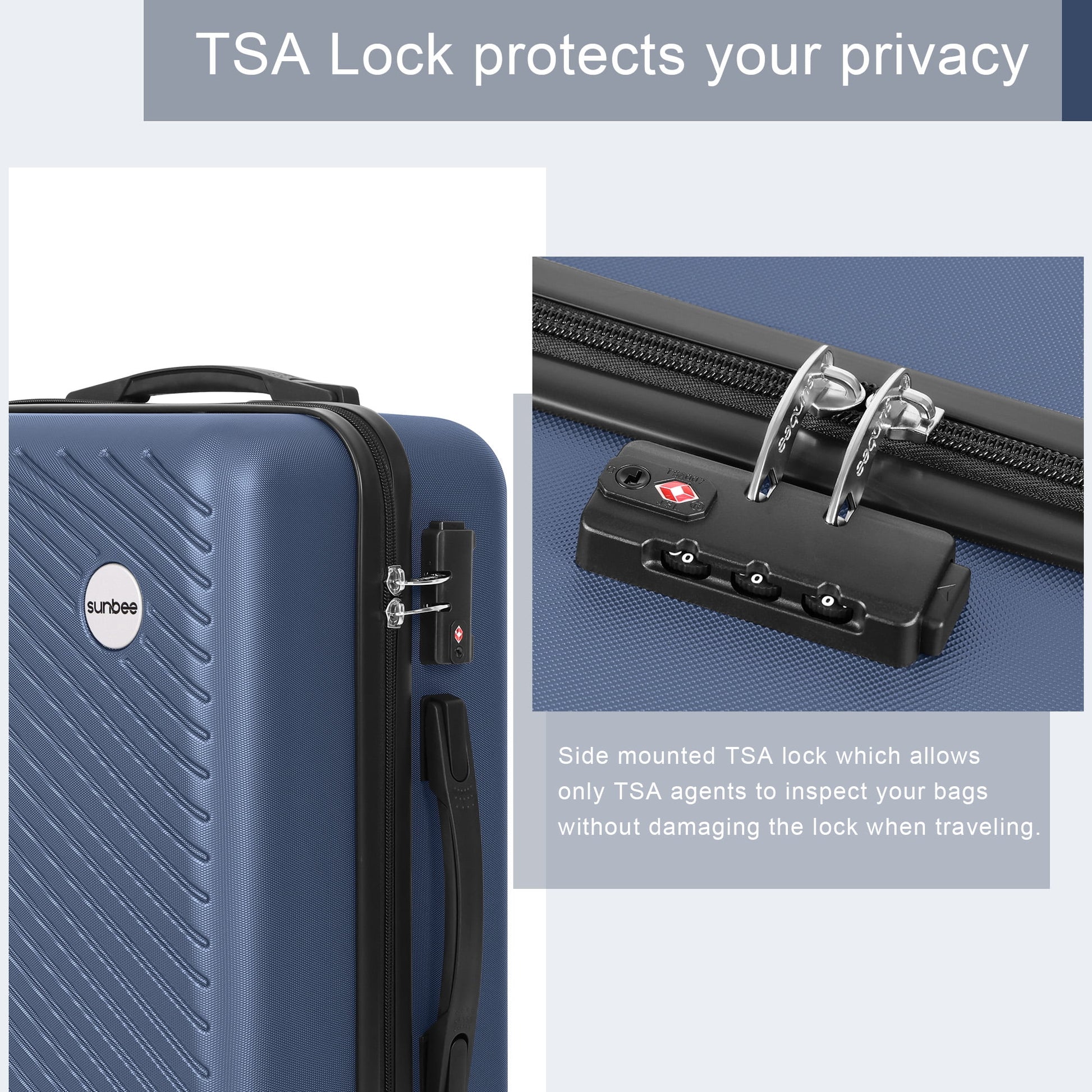 Sunbee 3 Piece Luggage Sets Hard Shell Suitcase Set with TSA Lock Durable Spinner Wheels