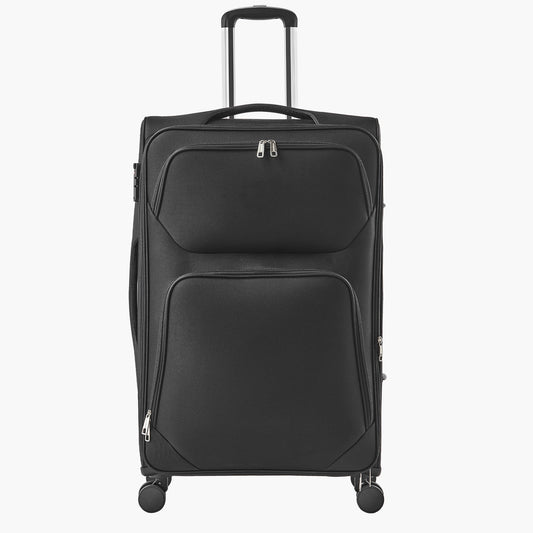 KFFKFF Expandable 28-Inch Softside Luggage with Spinner Wheels, Lightweight Checked Suitcase Featuring TSA Lock and Extra Zippered Pocket, Black