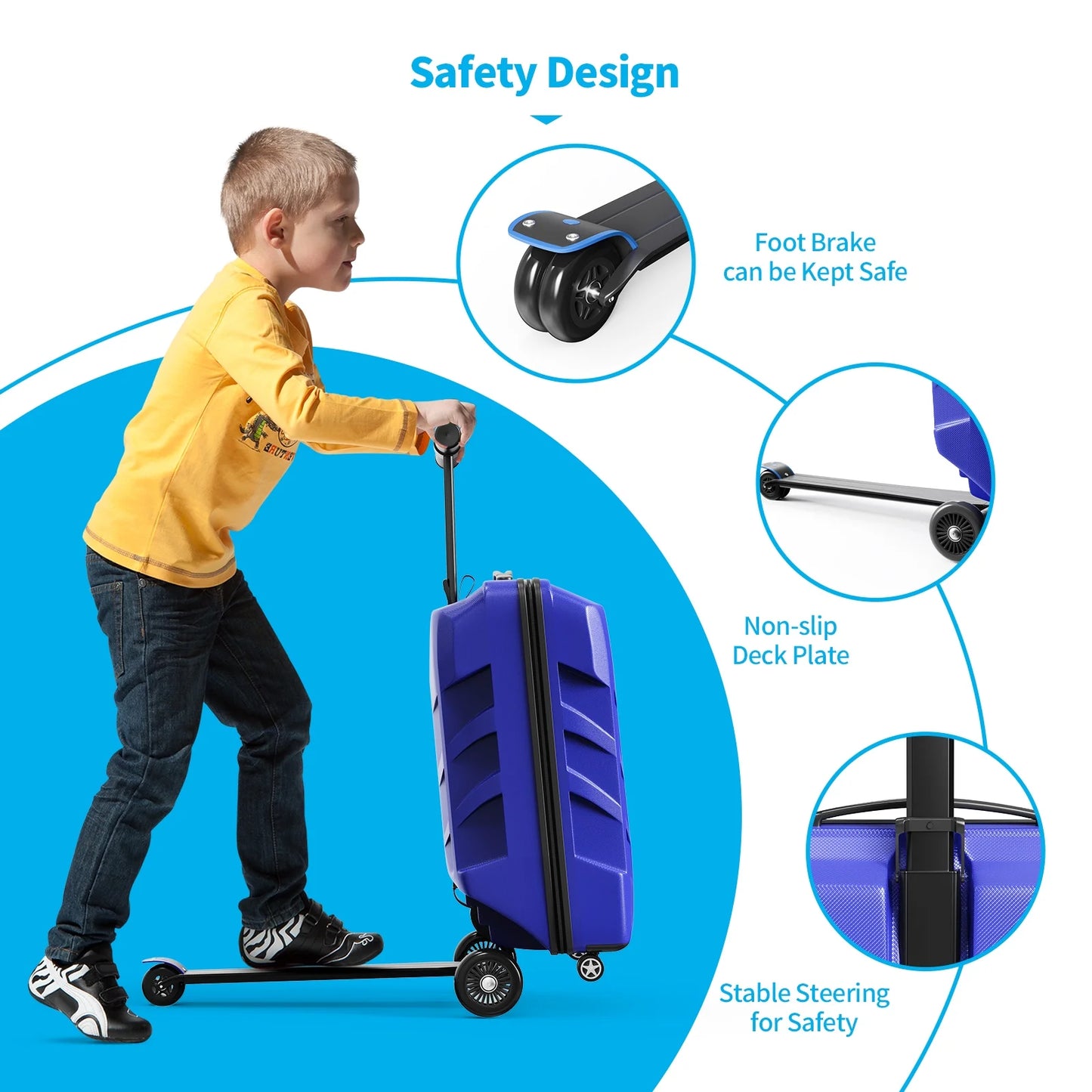 Muhub 2 in 1 Scooter Luggage for Kids and Adult,Foldable Ride on Luggage with Wheels,Dark Blue