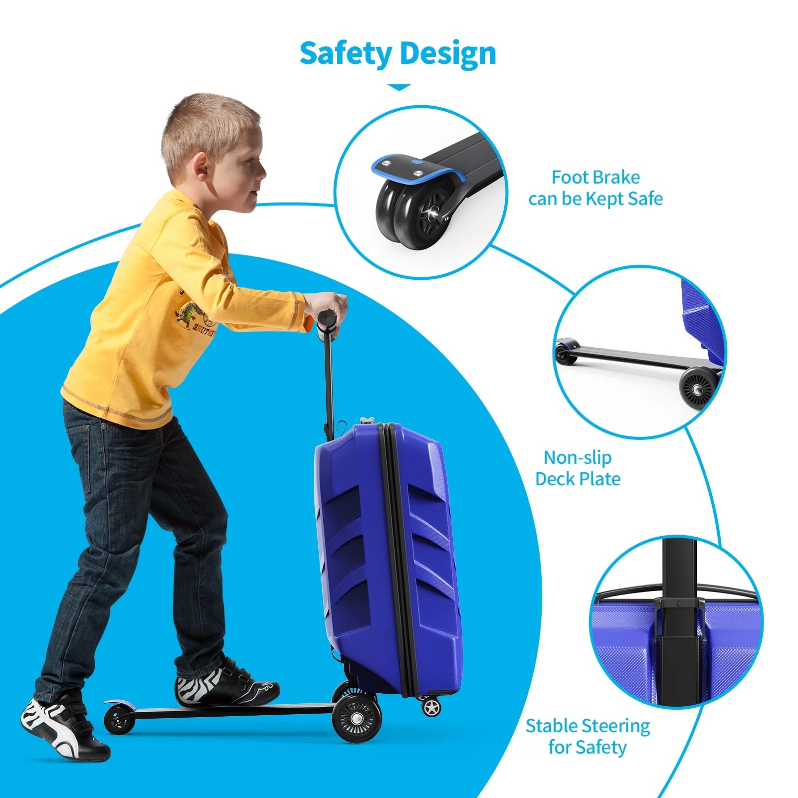 Muhub 2 in 1 Scooter Luggage for Kids and Adult,Foldable Ride on Luggage with Wheels,Dark Blue