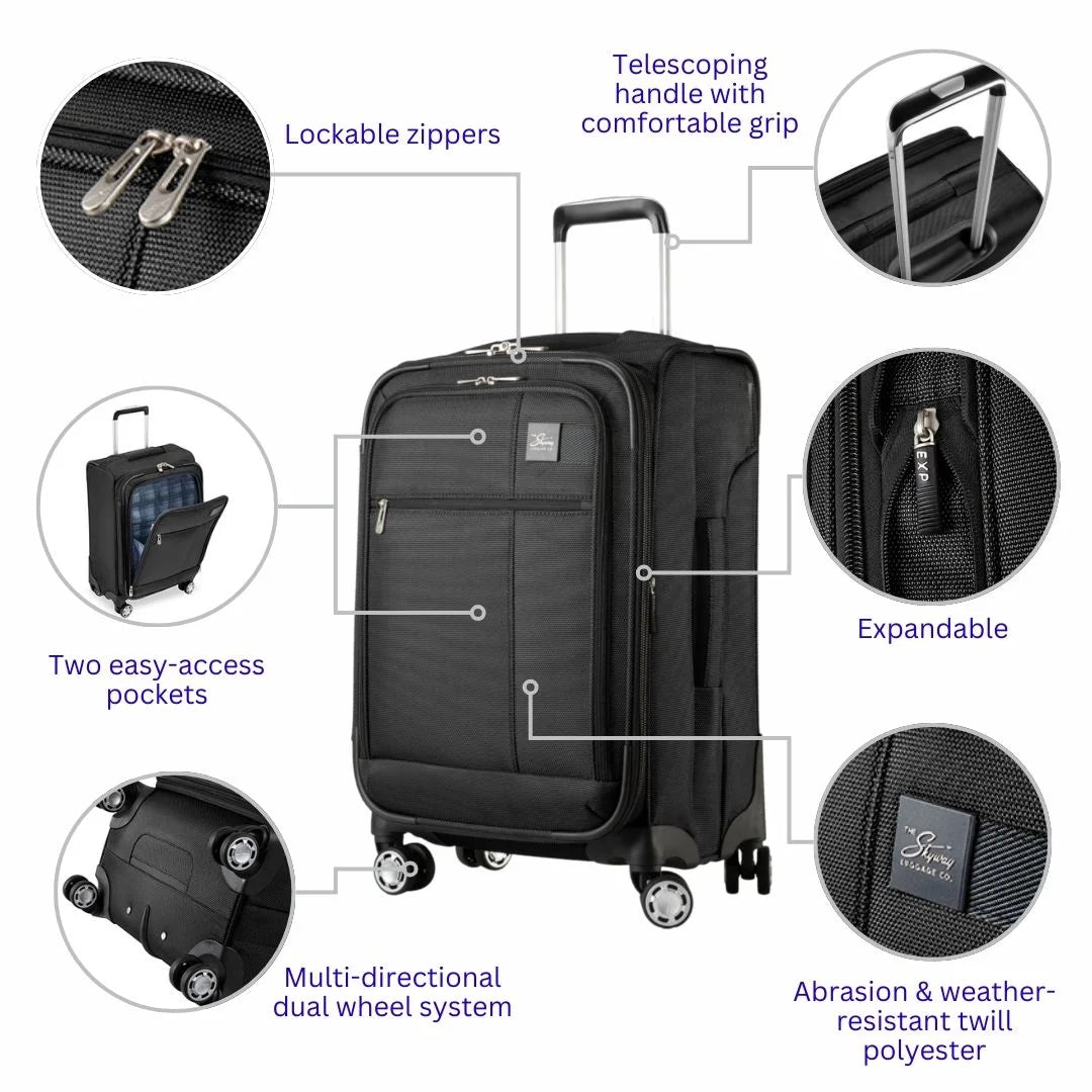 Skyway Luggage Sigma 7.0 20" Softside 8-Wheel Carry-on, Spinner, Adult, Black