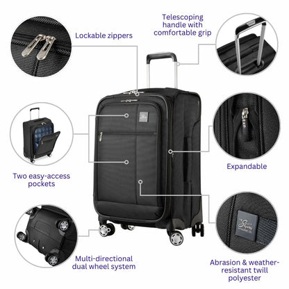 Skyway Luggage Sigma 7.0 20" Softside 8-Wheel Carry-on, Spinner, Adult, Black