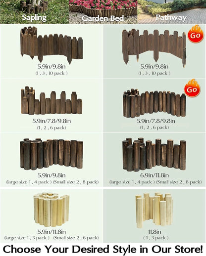 Wood Garden Edging, Wooden Fence Border Decorative Small Picket Panels for Flower Bed Barriers and Landscape Fencing (6 Pack)