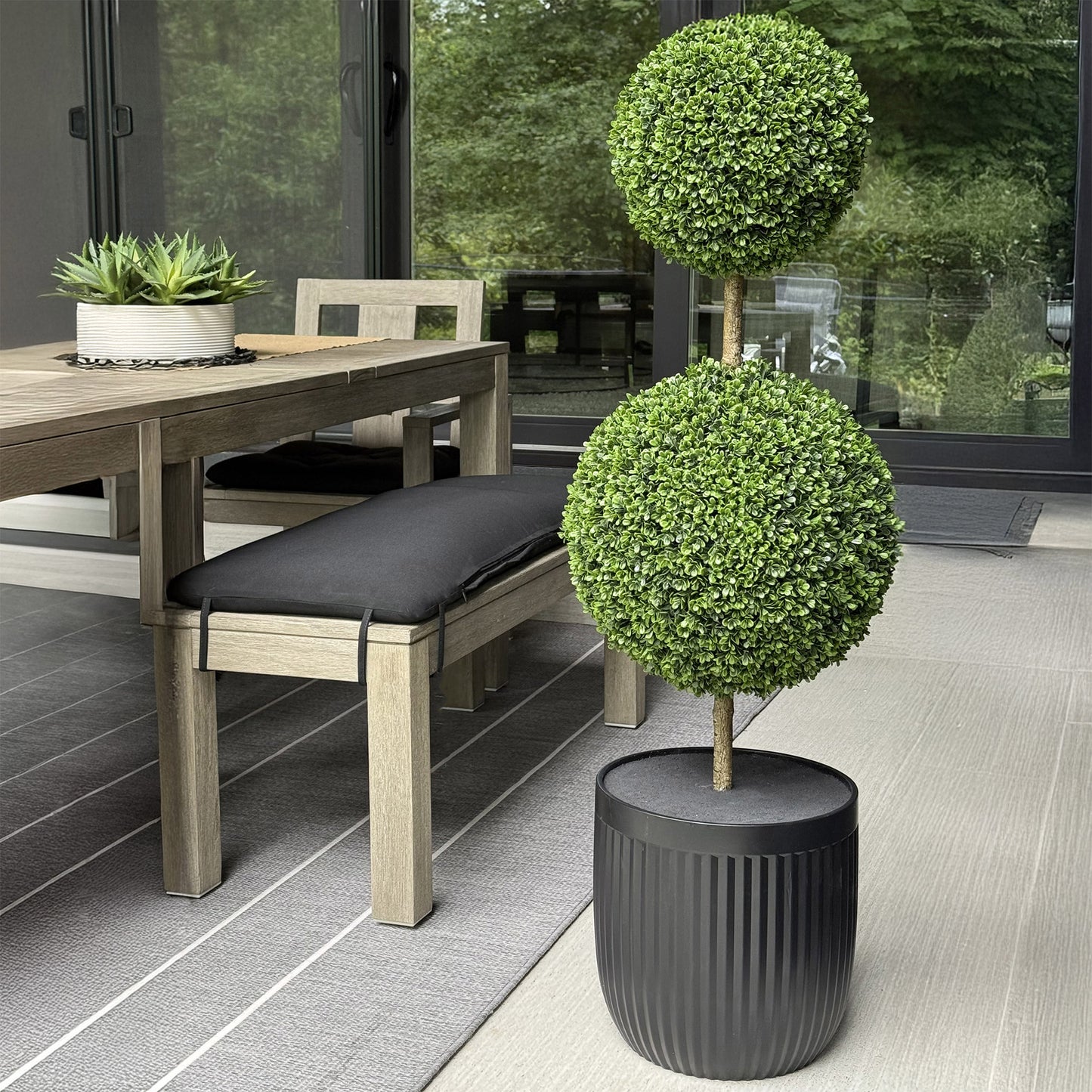 Faux 4' UV Resistant Boxwood Topiary Tree Indoor and Outdoor