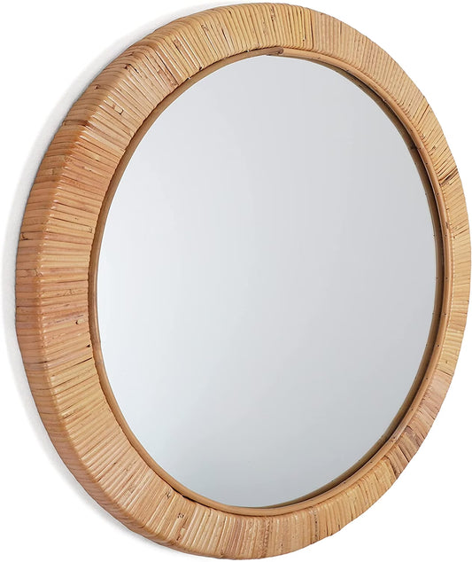 Rutledge & King Round Rattan Mirror - Boho Decorative Wall Mirror - 22" Dia.