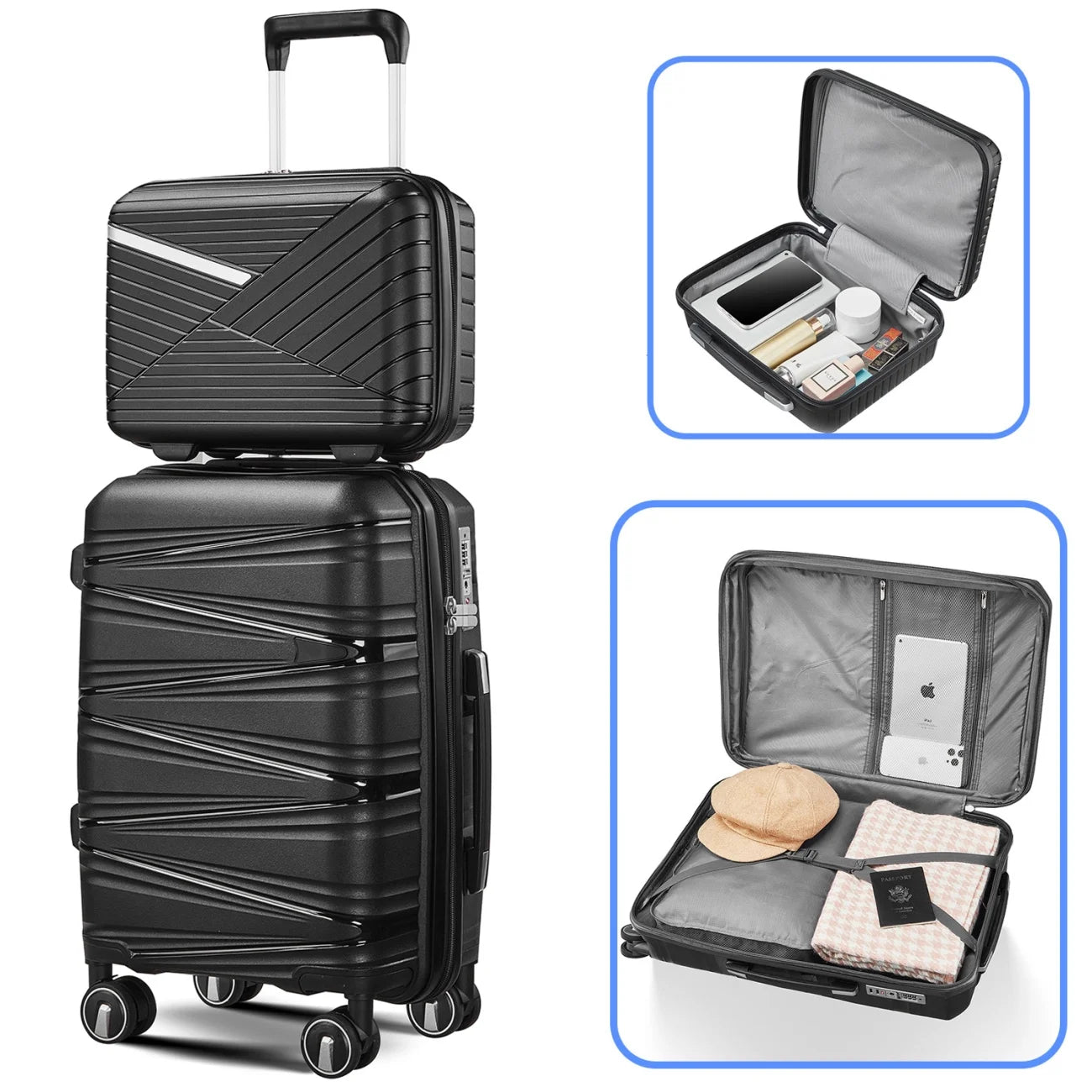 ARCTICSCORPION 4 Piece Hard-Shell Luggage Sets(14/20/24/28 inch), Lightweight PP Suitcase with TSA Lock and 360° Spinner Wheels for Travel Men Women, Black
