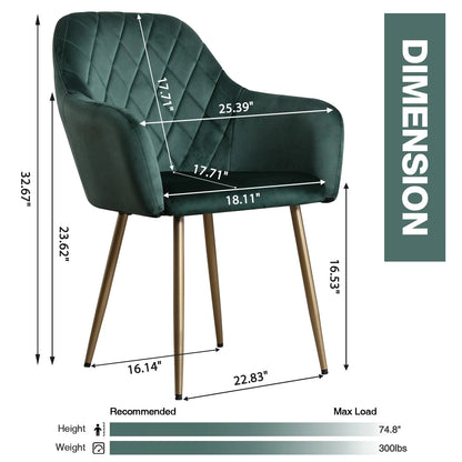 Vanbow Velvet Office Chair Upholstered Mid-Century Modern Office Chairs with Gold Legs for Kitchen Living Room Home Office Bedroom,Green