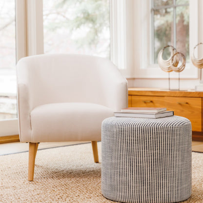 Wovenbyrd Round Pouf Ottoman with Foam Core, Gray - Perfect for Living Room or Bedroom