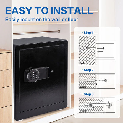 2.0 Cubic Feet Security Safe Box, Dual Alarm System, W/Electronic Digital Keypad, LED Light for Home Office Hotel Use 15"D x 12.2W" x 17.7"H
