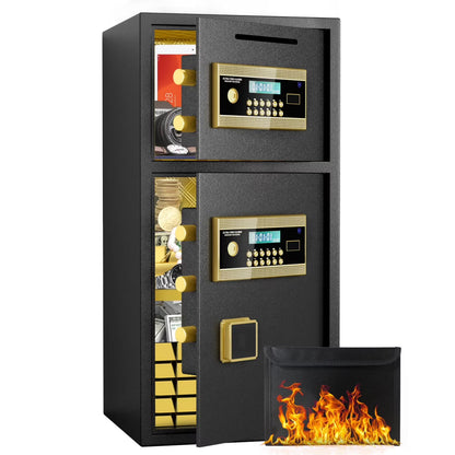 Large Double Door Security Safe Box, 6.0 Cubic Feet Home Safe Lock Box with Big Fireproof Waterproof Safe Bag, 25.6 in Digital Safes with Dual Alarm and Hidden Code Function for Home Office, Black