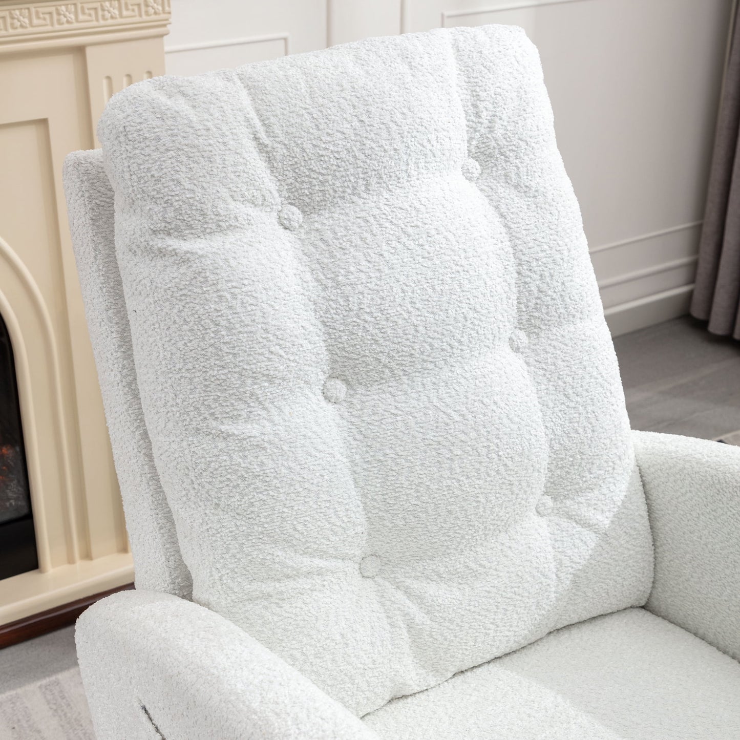 Modern Accent Rocking Chair with Pull-out Footrest,Nursery Glider Chair with Solid Wood Legs & Side Pocket,Upholstered Lounge Chair with High Backrest,White