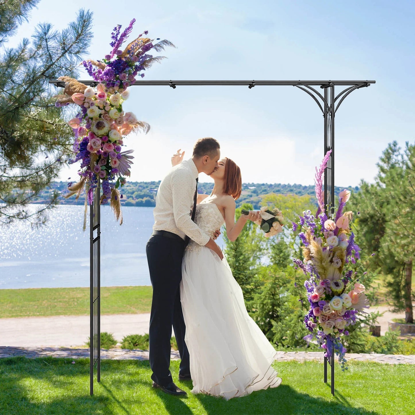 Costway Garden Wedding Rose Arch Pergola Archway Flowers Climbing Plants Trellis Metal