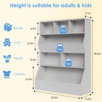 Arlopu Kid's Toy Storage Cabinet Wood Kids Bookshelf Toddler Toy Storage Organizer for Playroom, Bedroom, Living Room, Nursery