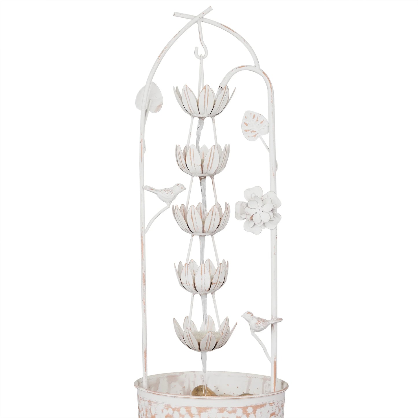 Alpine Corporation Metal White Rustic Outdoor Electric Fountain with Flower