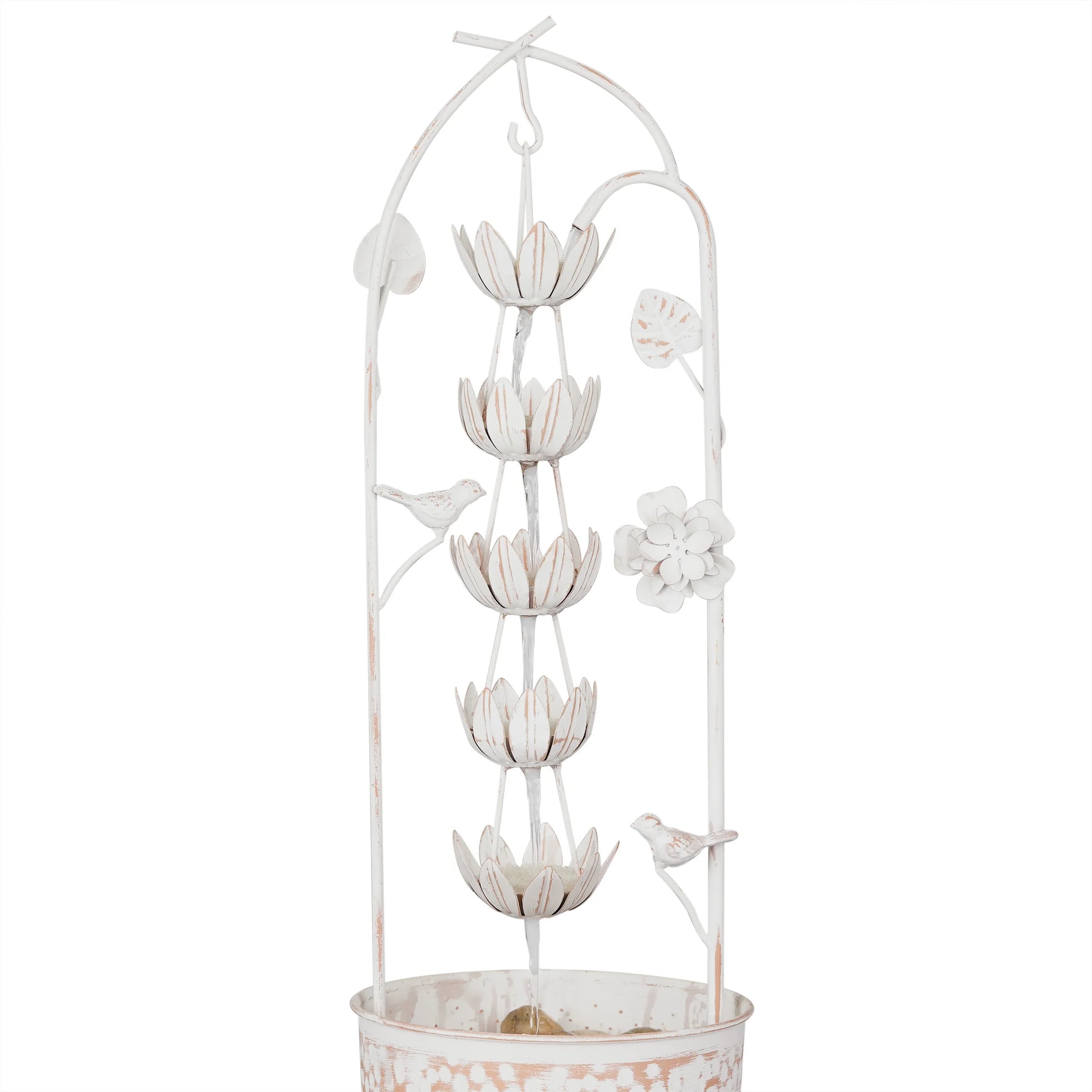 Alpine Corporation Metal White Rustic Outdoor Electric Fountain with Flower