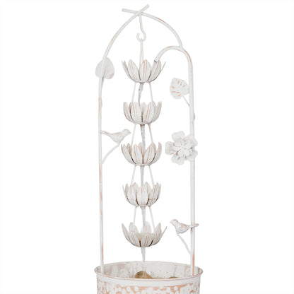 Alpine Corporation Metal White Rustic Outdoor Electric Fountain with Flower