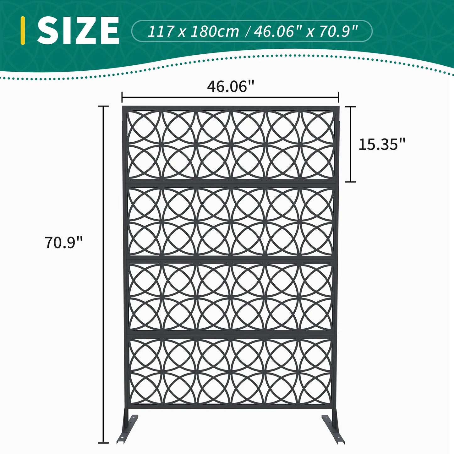 Accreate Decorative Wrought Privacy Screen - Easy Snap-Together Room Divider for Indoor/Outdoor Use, Breathable Wind-Resistant Partition with Anti-Tip Base (6x3.8ft)