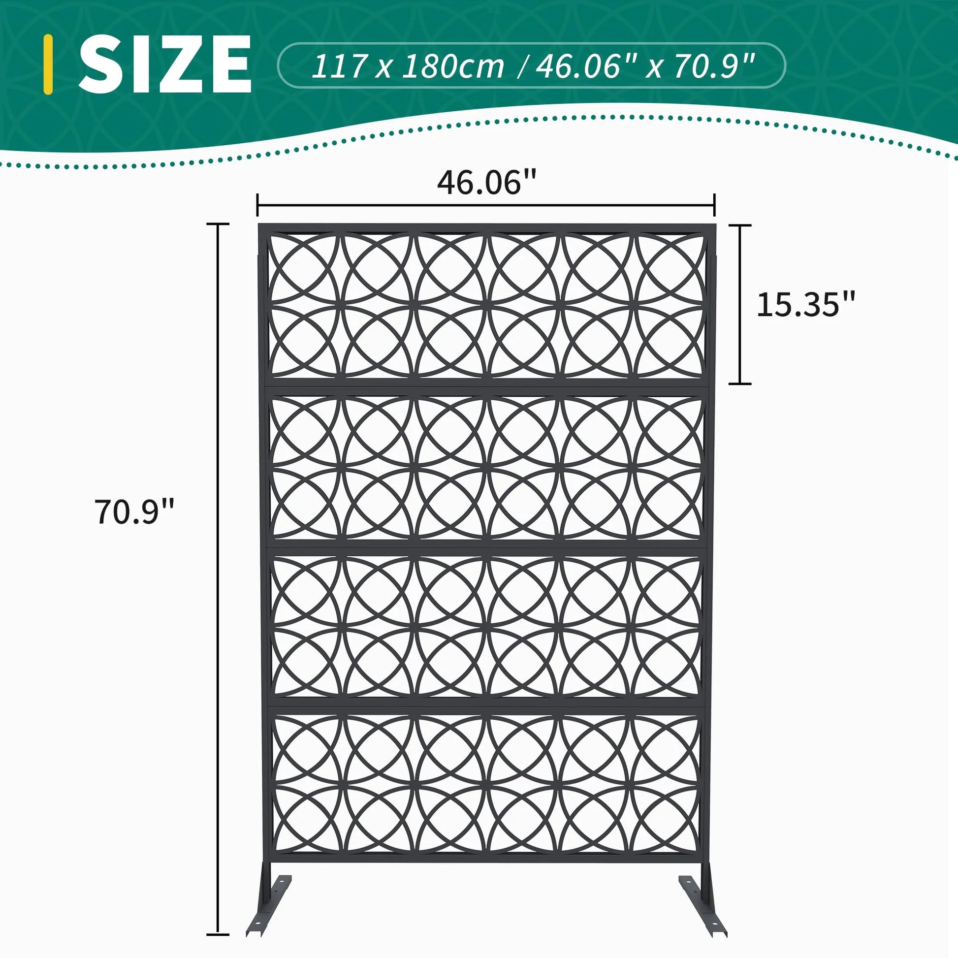 Accreate Decorative Wrought Privacy Screen - Easy Snap-Together Room Divider for Indoor/Outdoor Use, Breathable Wind-Resistant Partition with Anti-Tip Base (6x3.8ft)
