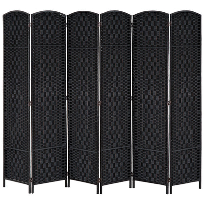 HOMCOM 6' Tall Wicker Weave 6 Panel Room Divider Privacy Screen - Black