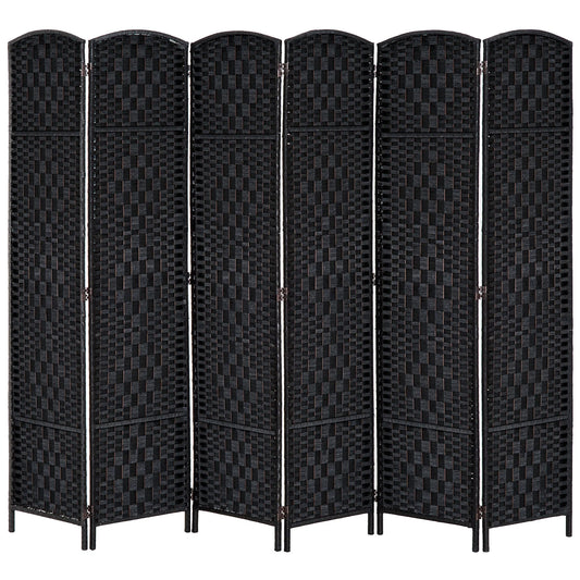 HOMCOM 6' Tall Wicker Weave 6 Panel Room Divider Privacy Screen - Black