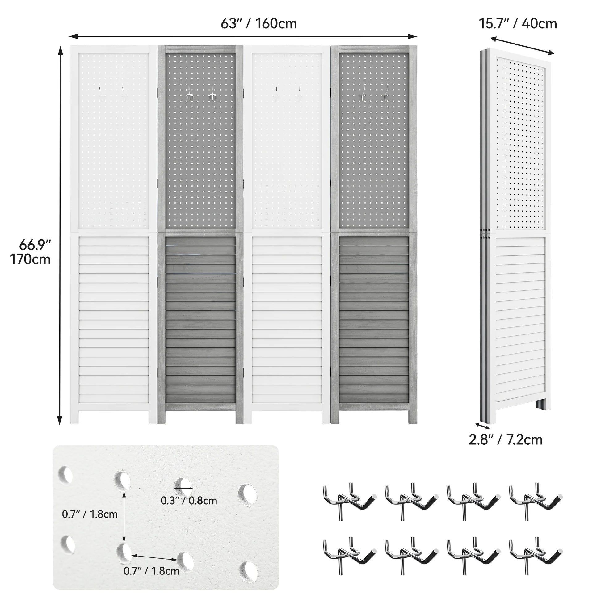 Dextrus Room Divider, 4 Panel Folding Privacy Screens with Pegboard Display, Freestanding Portable Privacy Screen Room Partition for Jewelry, Craft Show, Retail, Living Room, Bedroom