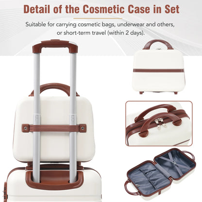 DUOSONG Hardshell Luggage Sets 4 Pieces 20"+24"+28" Luggages And Cosmetic Case Spinner Suitcase With Tsa Lock Lightweight White ABS Travel Luggage Hard Case