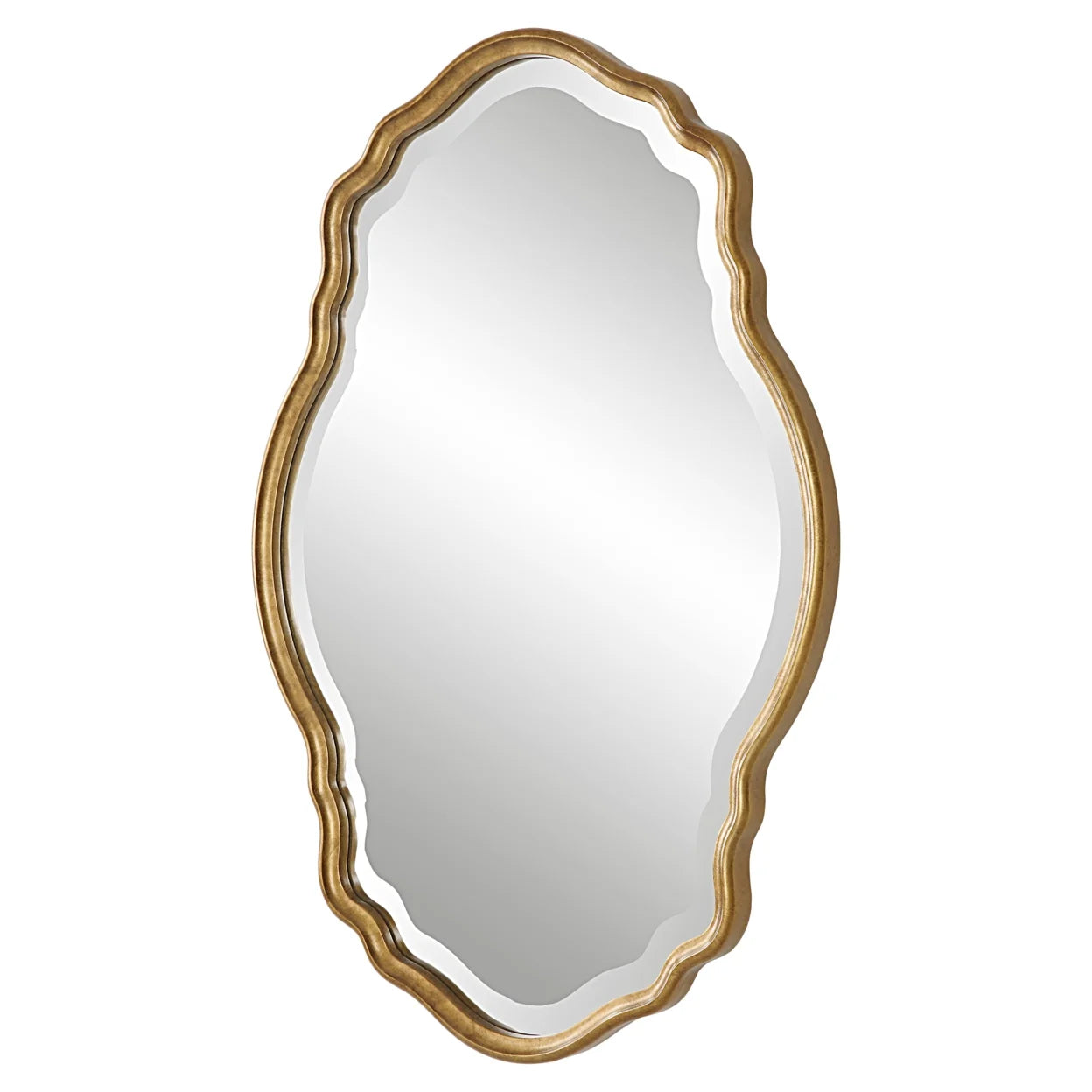 33 Inch Wood Wall Mirror, Elongated Quatrefoil, Gold, Saltoro Sherpi