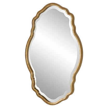 33 Inch Wood Wall Mirror, Elongated Quatrefoil, Gold, Saltoro Sherpi