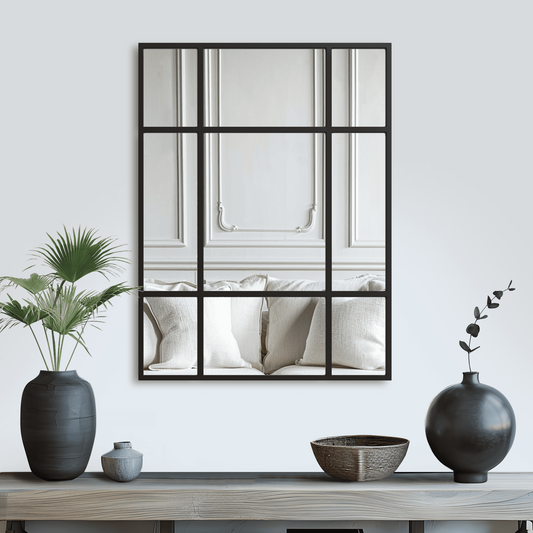 MAYEERTY 39" × 30" Rectangular Decorative Mirror Metal Windowpane Wall Mirror , Black Frame