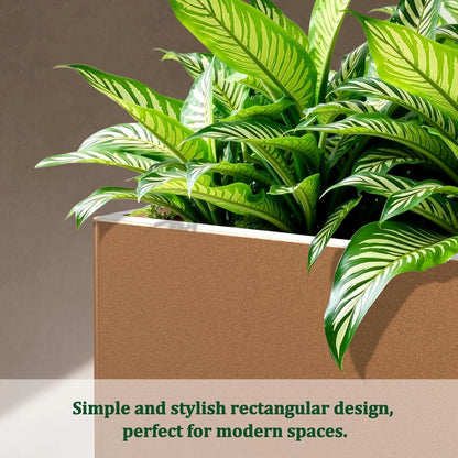 Large Rectangle Planter Metal Brown Planter Box with a Drainage Hole and a Removable Divider Indoor Outdoor Porch Pots for Tall , Trees, Flowers 37.99"x 15" x 16.26" Brown