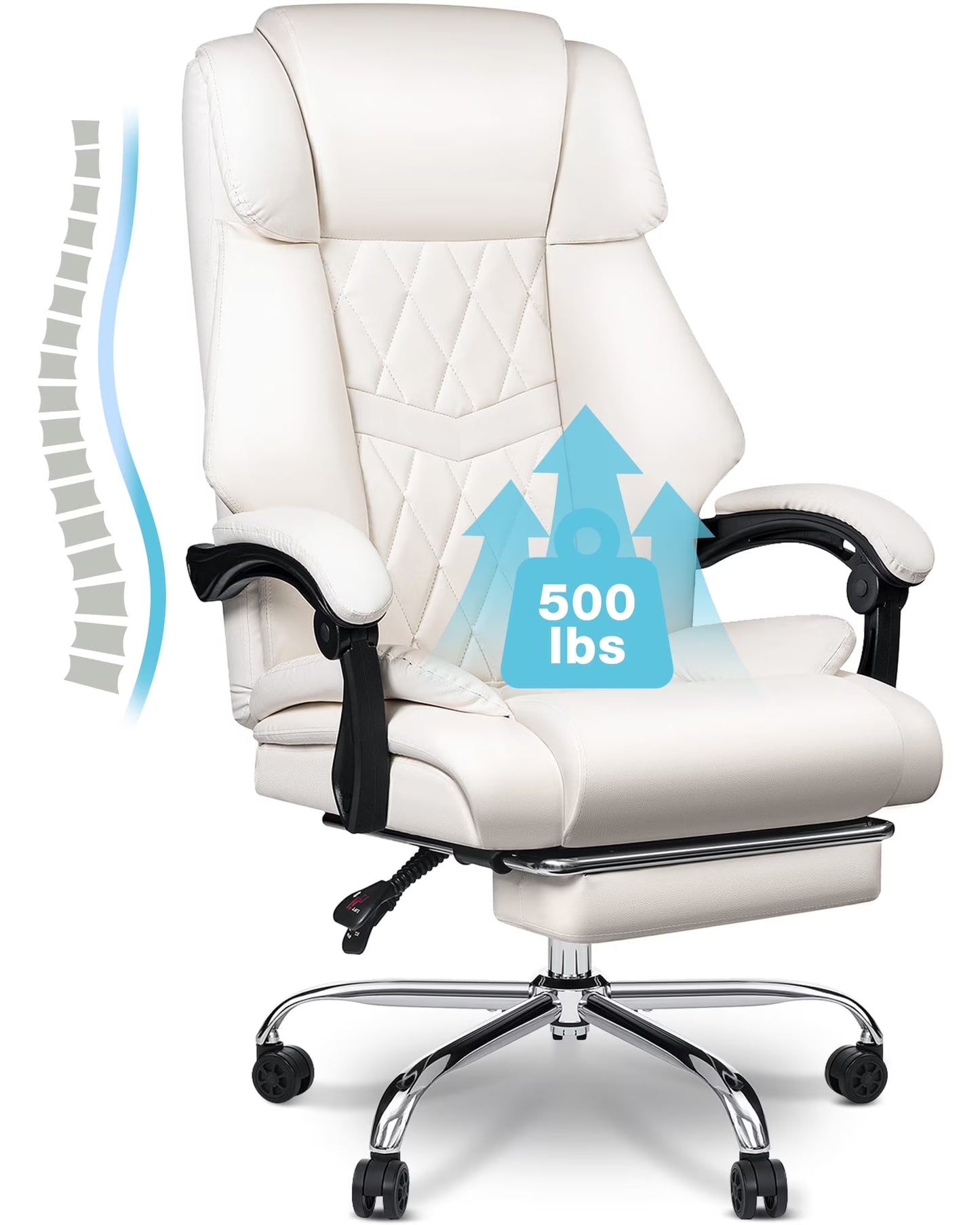 Hoffree Executive Office Chair Big and Tall Office Chair with Footrest Reclining Leather Chair High Back Ergonomic Computer Desk Chair with Lumbar Back Support for Home Office 500lbs, Black