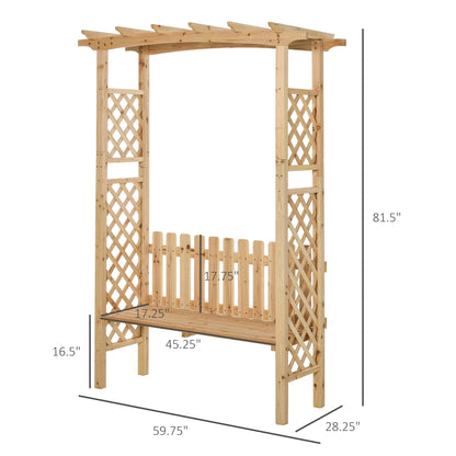 Outsunny Wooden Trellis Arbor Arch for Climbing Plants with Garden Bench, Grow Grapes & Vines, Patio Decor & 2-Person Seating, Natural