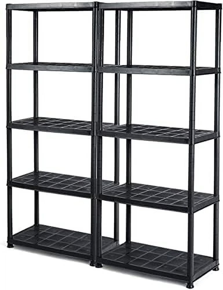 5 Tier Plastic Storage Shelves, Easy to Assemble Garage Rack, Multi-Use Free Standing Shelf Unit, Heavy Duty Shelving for Home Office, Black(2, 36° L X 18° W X 73° H)