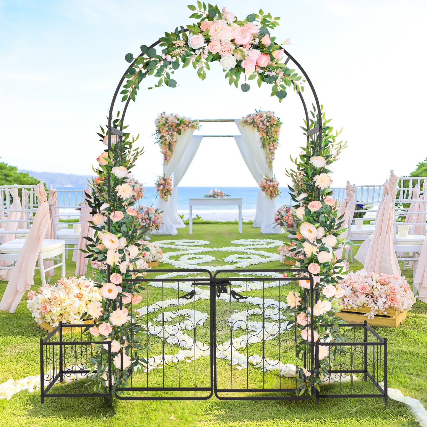 Zimtown Metal Garden Arch 7 Ft Garden Arbor w/Planters for Climbing Plant Outdoor Wedding